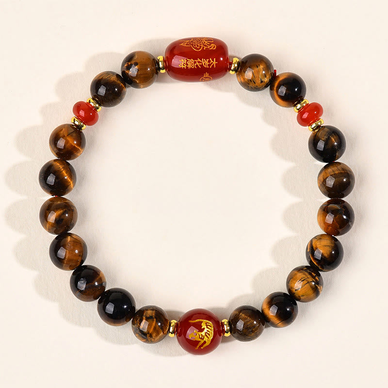 Buddha Stones ​​12 Chinesische Tierkreiszeichen Natürliches Tigerauge Roter Achat Schutzarmband - 8 mm (Handgelenkumfang 14-16 cm) - Tiger - image 3