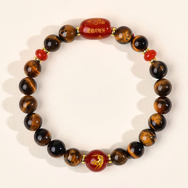Buddha Stones ​​12 Chinesische Tierkreiszeichen Natürliches Tigerauge Roter Achat Schutzarmband - 8 mm (Handgelenkumfang 14-16 cm) - Tiger - image 3