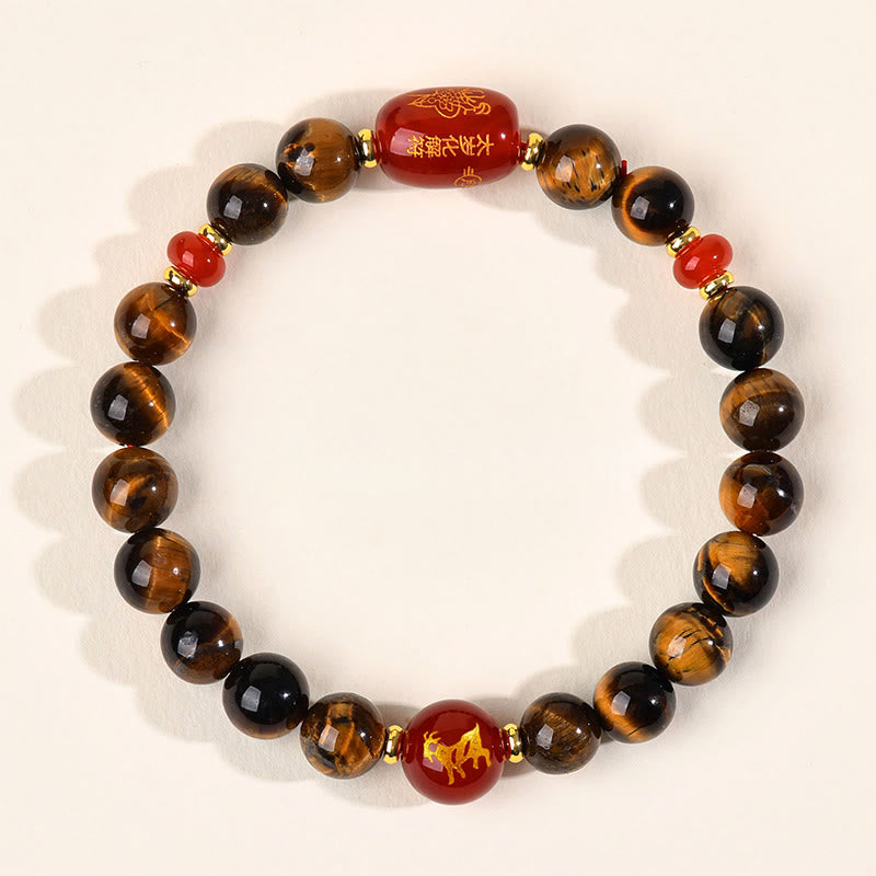 Buddha Stones ​​12 Chinesische Tierkreiszeichen Natürliches Tigerauge Roter Achat Schutzarmband - 8 mm (Handgelenkumfang 14-16 cm) - Ziege - image 15