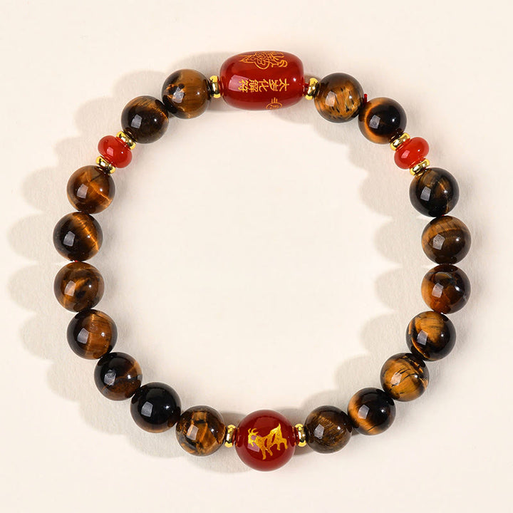 Buddha Stones ​​12 Chinesische Tierkreiszeichen Natürliches Tigerauge Roter Achat Schutzarmband - 8 mm (Handgelenkumfang 14-16 cm) - Ziege - image 15
