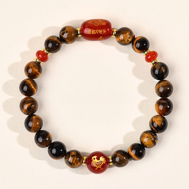 Buddha Stones ​​12 Chinesische Tierkreiszeichen Natürliches Tigerauge Roter Achat Schutzarmband - 8 mm (Handgelenkumfang 14-16 cm) - Hahn - image 17