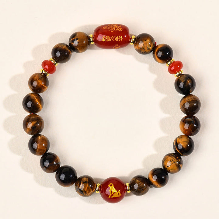 Buddha Stones ​​12 Chinesische Tierkreiszeichen Natürliches Tigerauge Roter Achat Schutzarmband - 8 mm (Handgelenkumfang 14-16 cm) - Hund - image 18