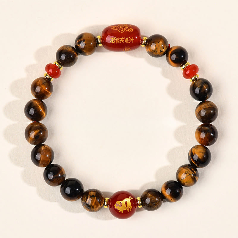Buddha Stones ​​12 Chinesische Tierkreiszeichen Natürliches Tigerauge Roter Achat Schutzarmband - 8 mm (Handgelenkumfang 14-16 cm) - Schwein - image 19