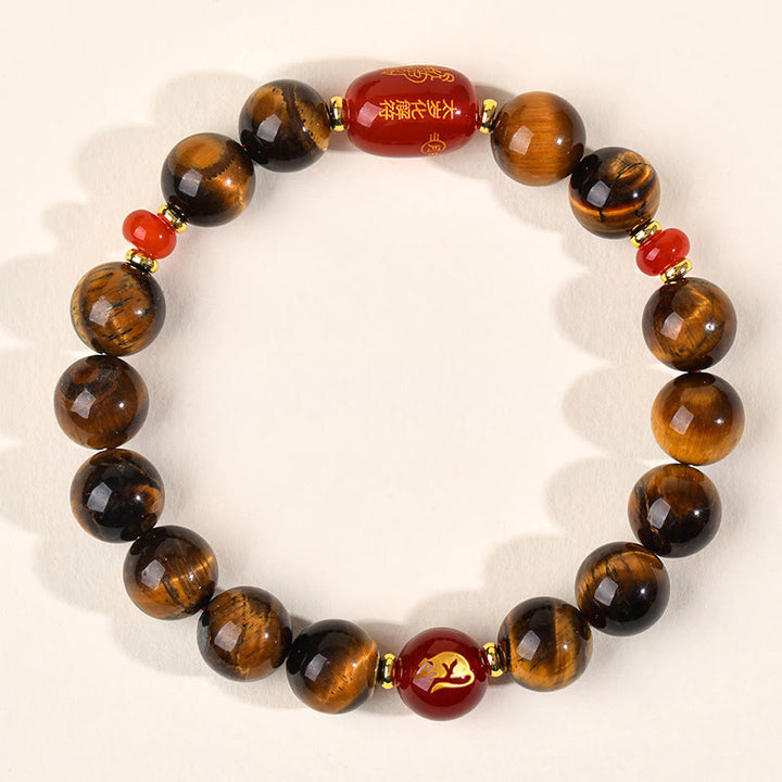 Buddha Stones ​​12 Chinesische Tierkreiszeichen Natürliches Tigerauge Roter Achat Schutzarmband - 10 mm (Handgelenkumfang 16-17 cm) - Ratte - image 20