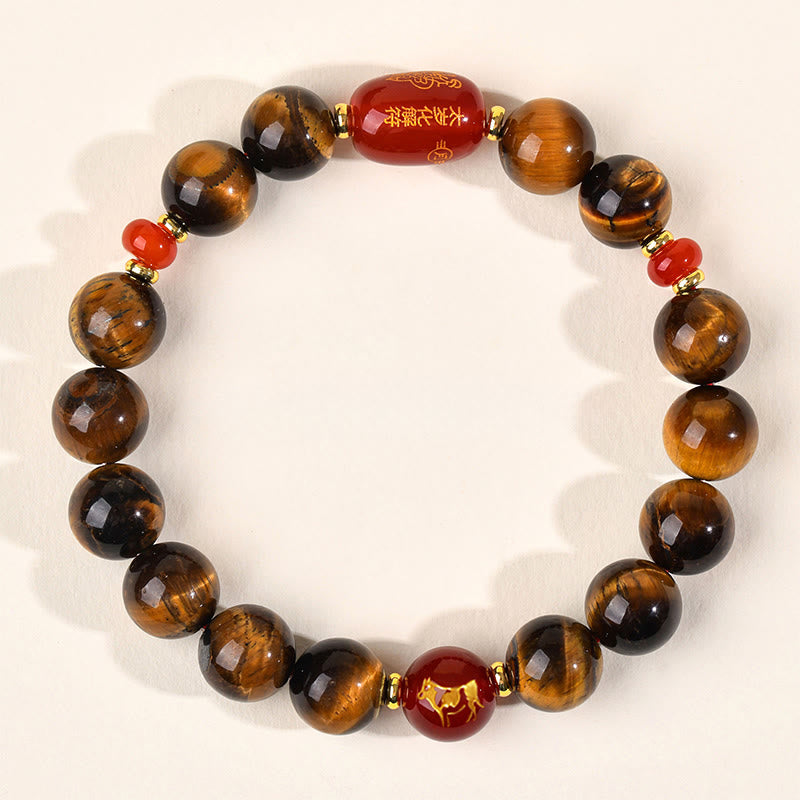 Buddha Stones ​​12 Chinesische Tierkreiszeichen Natürliches Tigerauge Roter Achat Schutzarmband - 10 mm (Handgelenkumfang 16-17 cm) - Ochse - image 21