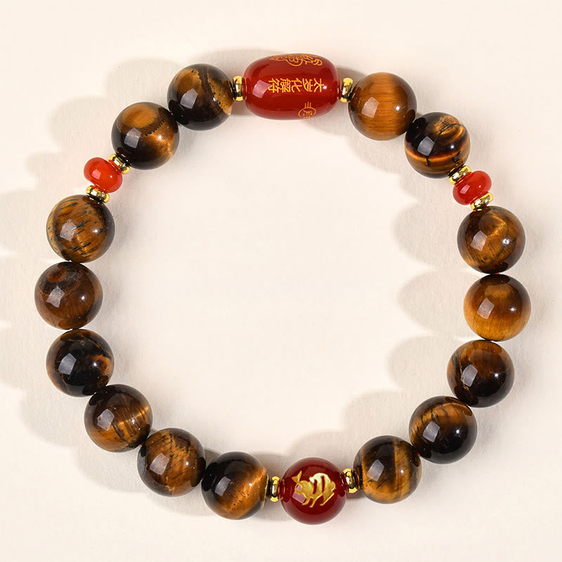Buddha Stones ​​12 Chinesische Tierkreiszeichen Natürliches Tigerauge Roter Achat Schutzarmband - 10 mm (Handgelenkumfang 16-17 cm) - Kaninchen - image 23