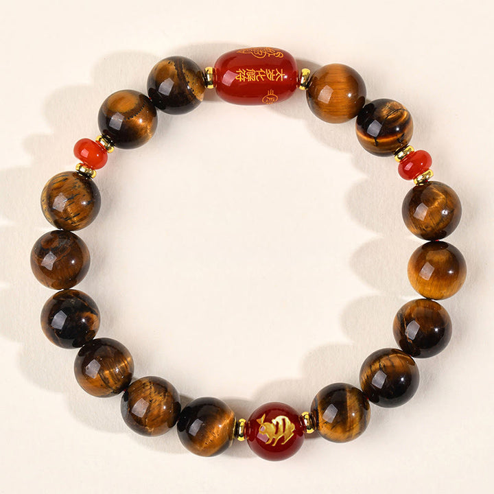 Buddha Stones ​​12 Chinesische Tierkreiszeichen Natürliches Tigerauge Roter Achat Schutzarmband - 10 mm (Handgelenkumfang 16-17 cm) - Kaninchen - image 23