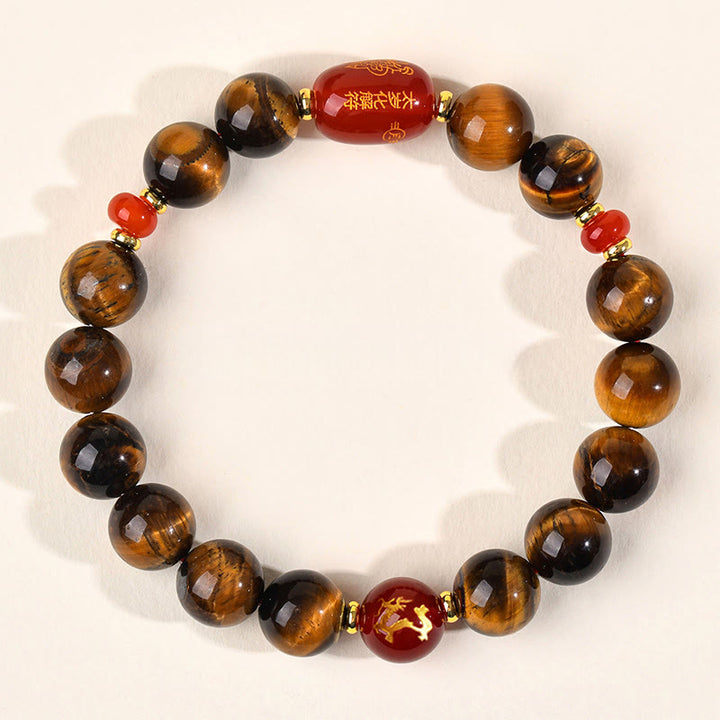 Buddha Stones ​​12 Chinesische Tierkreiszeichen Natürliches Tigerauge Roter Achat Schutzarmband - 10 mm (Handgelenkumfang 16-17 cm) - Drachen - image 24