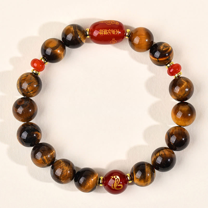 Buddha Stones ​​12 Chinesische Tierkreiszeichen Natürliches Tigerauge Roter Achat Schutzarmband - 10 mm (Handgelenkumfang 16-17 cm) - Schlange - image 25
