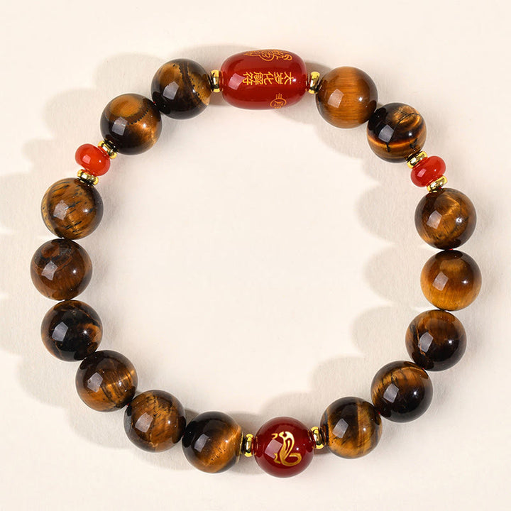 Buddha Stones ​​12 Chinesische Tierkreiszeichen Natürliches Tigerauge Roter Achat Schutzarmband - 10 mm (Handgelenkumfang 16-17 cm) - Schlange - image 25