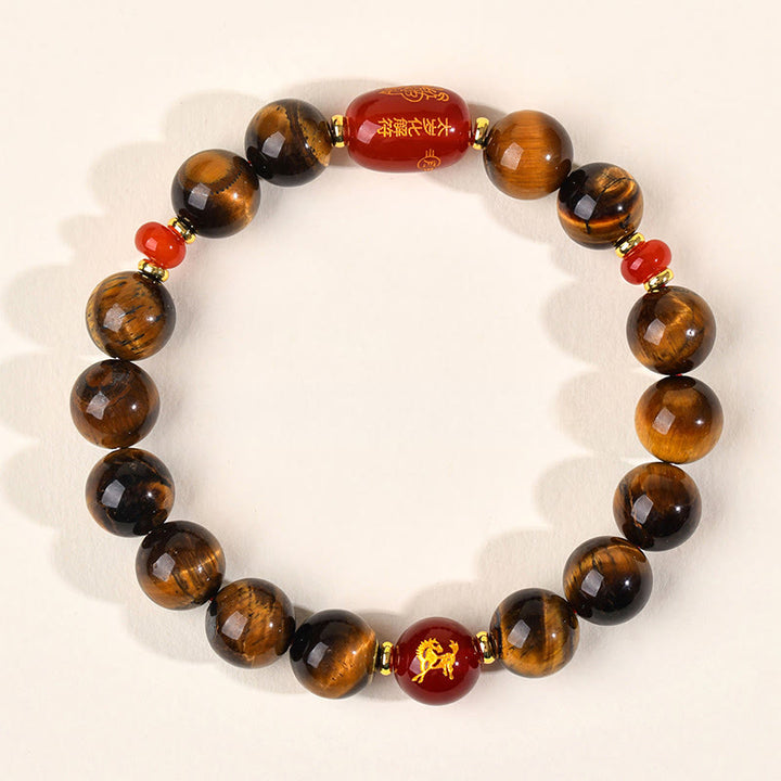 Buddha Stones ​​12 Chinesische Tierkreiszeichen Natürliches Tigerauge Roter Achat Schutzarmband - 10 mm (Handgelenkumfang 16-17 cm) - Pferd - image 26