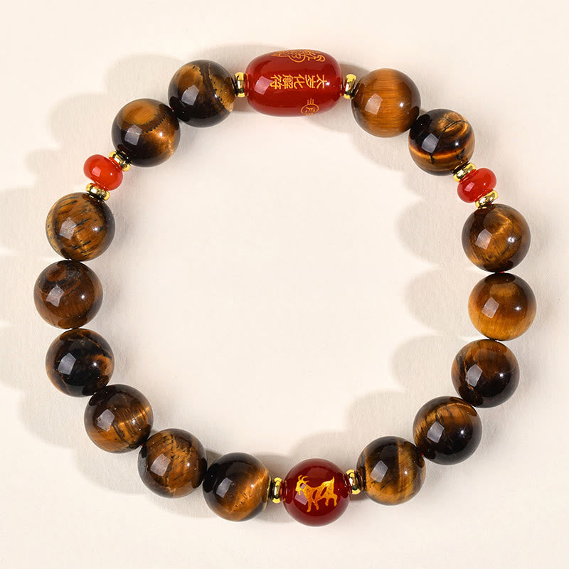 Buddha Stones ​​12 Chinesische Tierkreiszeichen Natürliches Tigerauge Roter Achat Schutzarmband - 10 mm (Handgelenkumfang 16-17 cm) - Ziege - image 28