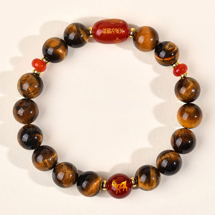 Buddha Stones ​​12 Chinesische Tierkreiszeichen Natürliches Tigerauge Roter Achat Schutzarmband - 10 mm (Handgelenkumfang 16-17 cm) - Ziege - image 28