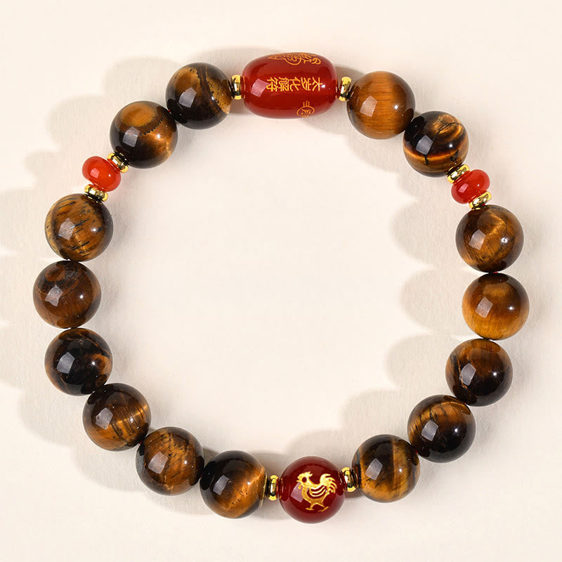 Buddha Stones ​​12 Chinesische Tierkreiszeichen Natürliches Tigerauge Roter Achat Schutzarmband - 10 mm (Handgelenkumfang 16-17 cm) - Hahn - image 30