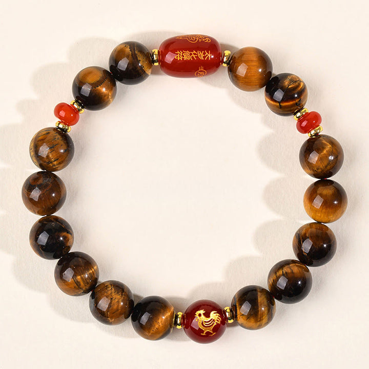 Buddha Stones ​​12 Chinesische Tierkreiszeichen Natürliches Tigerauge Roter Achat Schutzarmband - 10 mm (Handgelenkumfang 16-17 cm) - Hahn - image 30