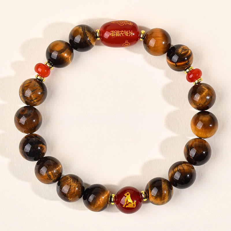 Buddha Stones ​​12 Chinesische Tierkreiszeichen Natürliches Tigerauge Roter Achat Schutzarmband - 10 mm (Handgelenkumfang 16-17 cm) - Hund - image 31