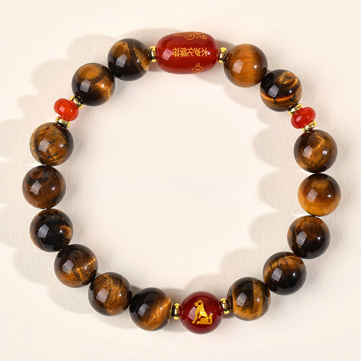Buddha Stones ​​12 Chinesische Tierkreiszeichen Natürliches Tigerauge Roter Achat Schutzarmband - 10 mm (Handgelenkumfang 16-17 cm) - Hund - image 31