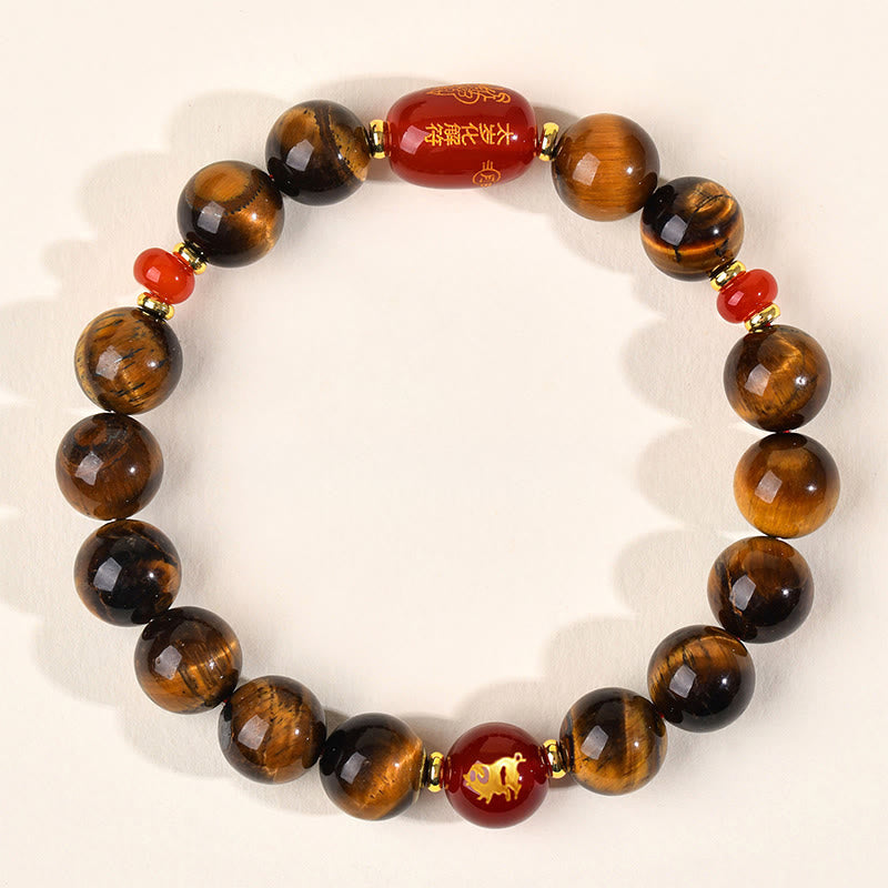 Buddha Stones ​​12 Chinesische Tierkreiszeichen Natürliches Tigerauge Roter Achat Schutzarmband - 10 mm (Handgelenkumfang 16-17 cm) - Schwein - image 32