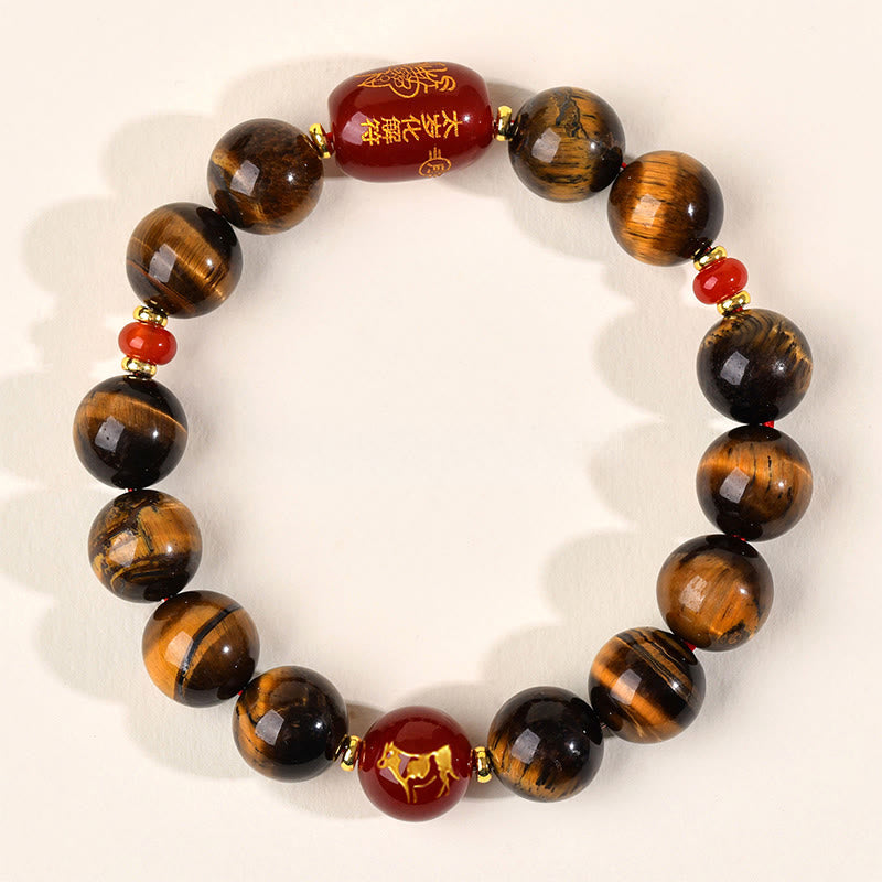 Buddha Stones ​​12 Chinesische Tierkreiszeichen Natürliches Tigerauge Roter Achat Schutzarmband - 12 mm (Handgelenkumfang 17-18 cm) - Ochse - image 34