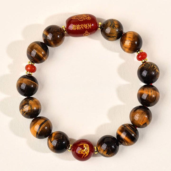 Buddha Stones ​​12 Chinesische Tierkreiszeichen Natürliches Tigerauge Roter Achat Schutzarmband - 12 mm (Handgelenkumfang 17-18 cm) - Tiger - image 35