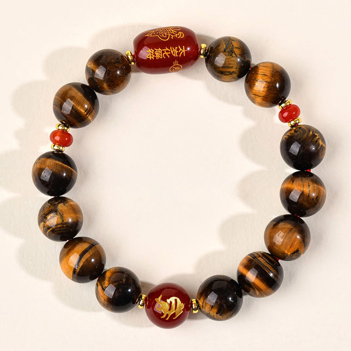 Buddha Stones ​​12 Chinesische Tierkreiszeichen Natürliches Tigerauge Roter Achat Schutzarmband - 12 mm (Handgelenkumfang 17-18 cm) - Kaninchen - image 36