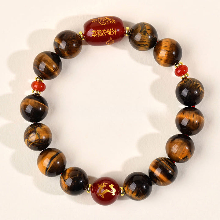 Buddha Stones ​​12 Chinesische Tierkreiszeichen Natürliches Tigerauge Roter Achat Schutzarmband - 12 mm (Handgelenkumfang 17-18 cm) - Drachen - image 37