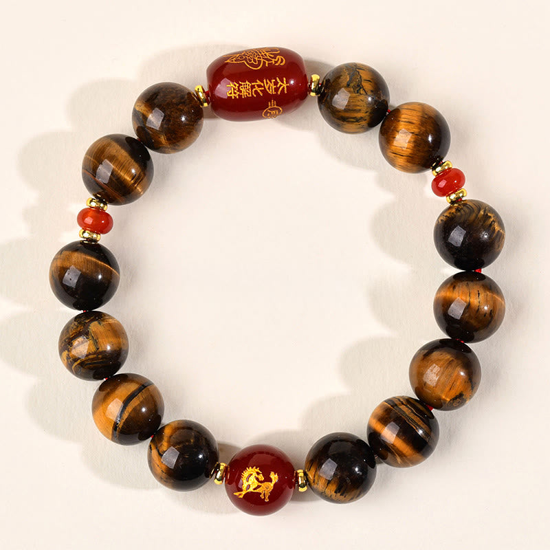 Buddha Stones ​​12 Chinesische Tierkreiszeichen Natürliches Tigerauge Roter Achat Schutzarmband - 12 mm (Handgelenkumfang 17-18 cm) - Pferd - image 39