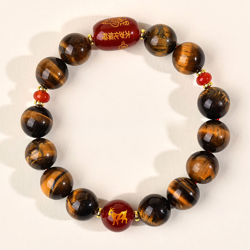 Buddha Stones ​​12 Chinesische Tierkreiszeichen Natürliches Tigerauge Roter Achat Schutzarmband - 12 mm (Handgelenkumfang 17-18 cm) - Ziege - image 40
