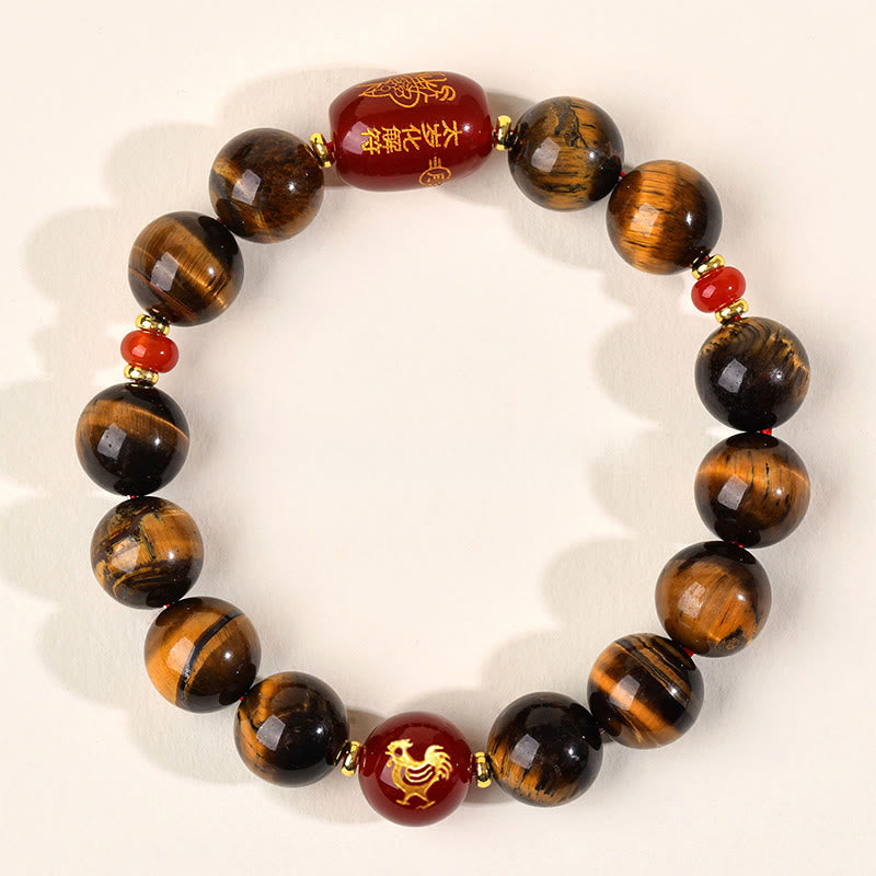 Buddha Stones ​​12 Chinesische Tierkreiszeichen Natürliches Tigerauge Roter Achat Schutzarmband - 12 mm (Handgelenkumfang 17-18 cm) - Hahn - image 42
