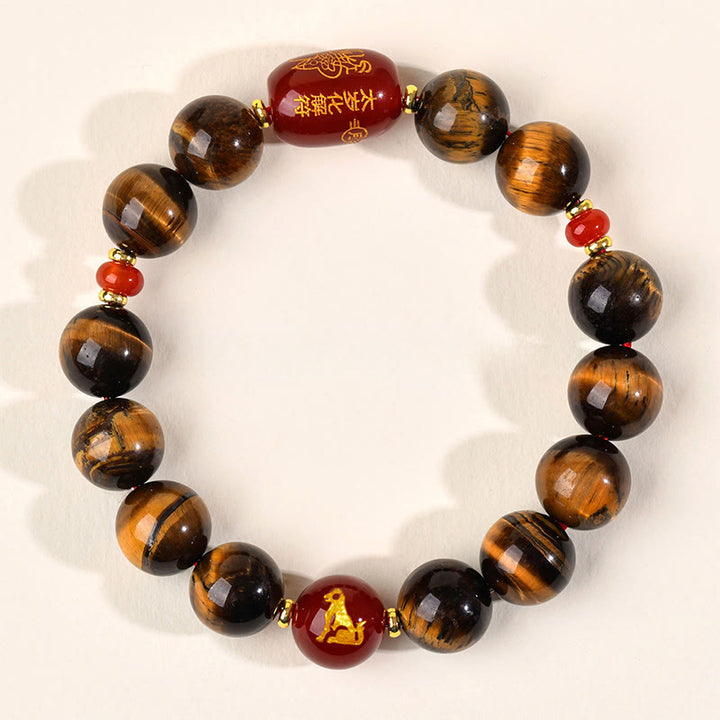 Buddha Stones ​​12 Chinesische Tierkreiszeichen Natürliches Tigerauge Roter Achat Schutzarmband - 12 mm (Handgelenkumfang 17-18 cm) - Hund - image 43