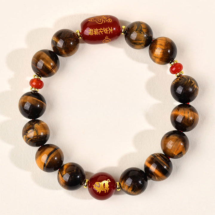 Buddha Stones ​​12 Chinesische Tierkreiszeichen Natürliches Tigerauge Roter Achat Schutzarmband - 12 mm (Handgelenkumfang 17-18 cm) - Schwein - image 44