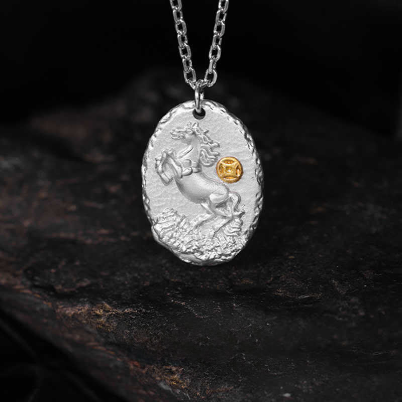Buddha Stones, Halskette mit Anhänger aus 999er Sterlingsilber, Jahr des Pferdes, Kette aus 925er Sterlingsilber, Wohlstandssymbol - image 1