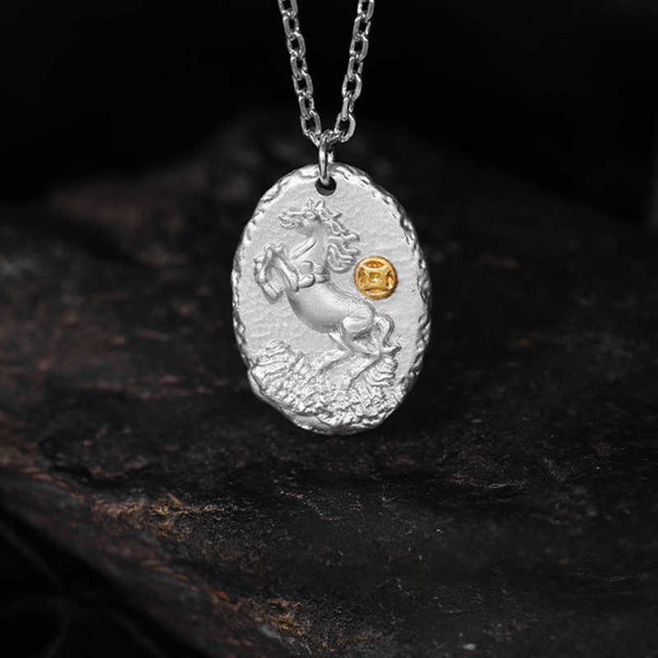 Buddha Stones, Halskette mit Anhänger aus 999er Sterlingsilber, Jahr des Pferdes, Kette aus 925er Sterlingsilber, Wohlstandssymbol - image 1