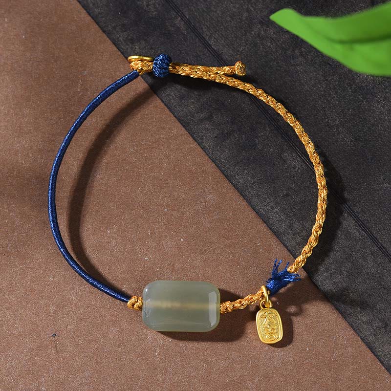 Buddha Stones, 925er Sterlingsilber, Hetian-Jade, Wohlstandsarmband - Hetian-Jade & marineblaue Schnur (Handgelenkumfang: 15-18 cm) - image 6