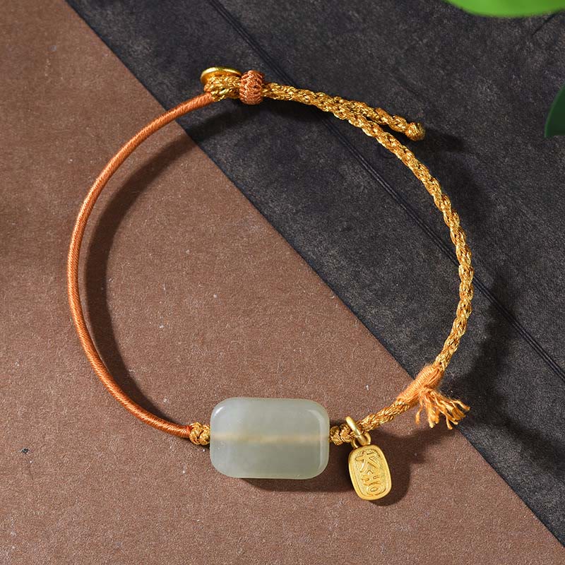 Buddha Stones, 925er Sterlingsilber, Hetian-Jade, Wohlstandsarmband - Hetian-Jade & Gelbe Schnur (Handgelenkumfang: 15-18 cm) - image 5