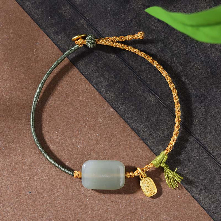 Buddha Stones, 925er Sterlingsilber, Hetian-Jade, Wohlstandsarmband - Hetian-Jade & dunkelgrüner Faden (Handgelenkumfang: 15-18 cm) - image 8