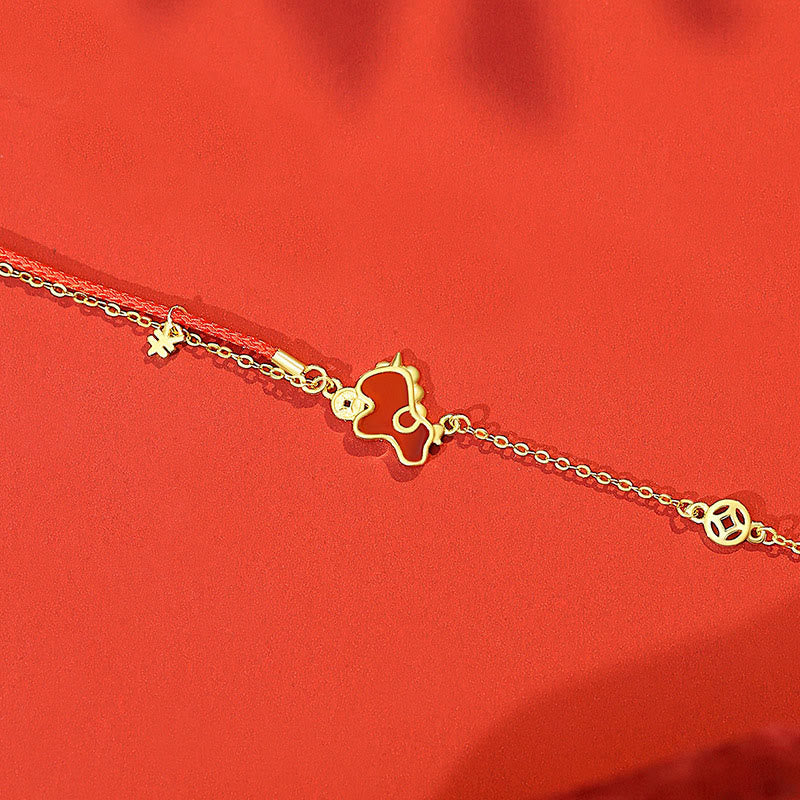 Buddha Stones aus 925er Sterlingsilber mit rotem Achat, Jahr des Pferdes, asymmetrischer Schutz - Goldenes Pferdearmband - image 12