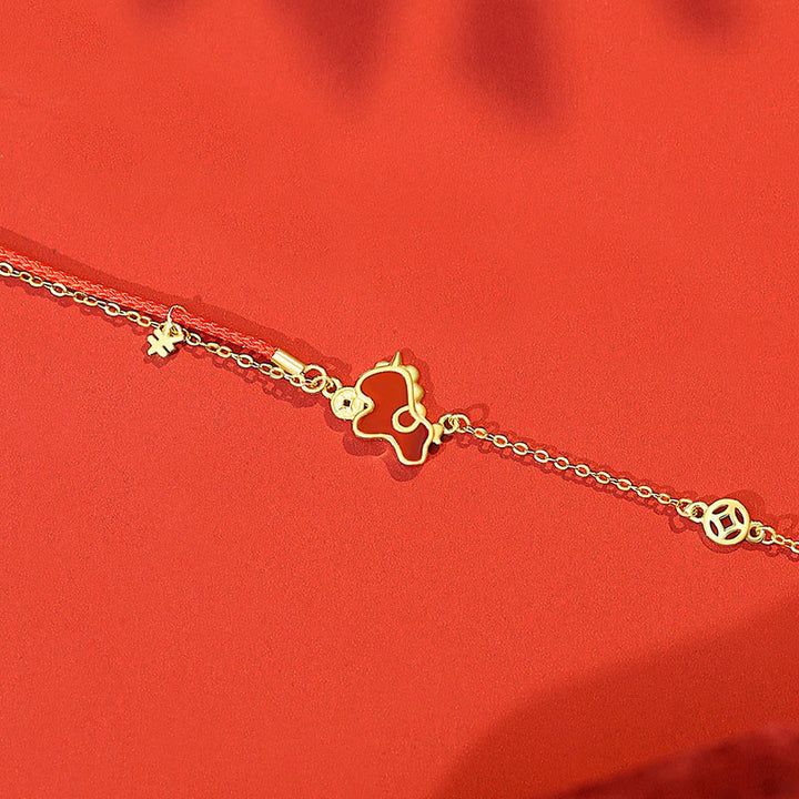 Buddha Stones aus 925er Sterlingsilber mit rotem Achat, Jahr des Pferdes, asymmetrischer Schutz - Goldenes Pferdearmband - image 12