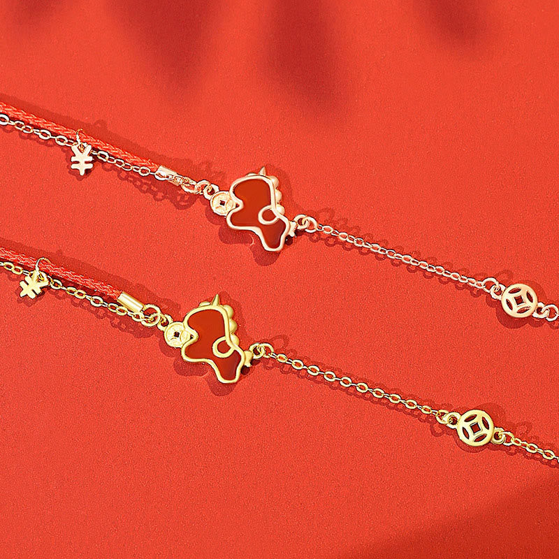 Buddha Stones, 925er Sterlingsilber, Jahr des Pferdes, rote Schnur, roter Achat-Münzanhänger, Glücksarmband - image 8