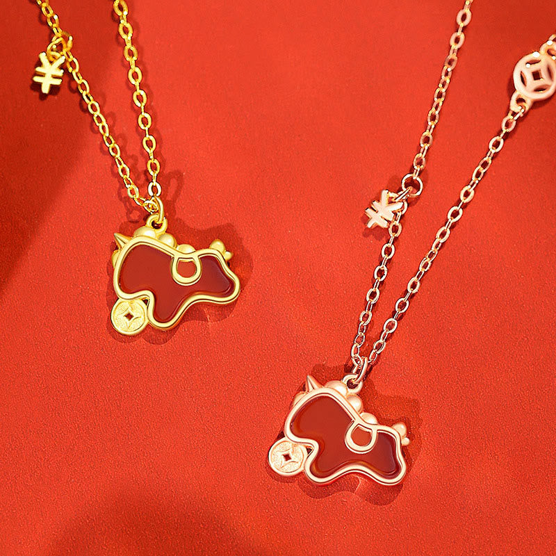 Buddha Stones ​​925 Sterling Silber Jahr des Pferdes Münzanhänger mit rotem Achat Segens-Halskette - image 6