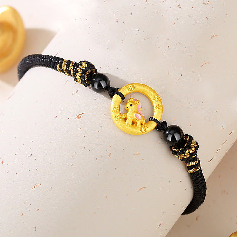 Buddha Stones, 925er Sterlingsilber, Jahr des Pferdes, Friedensschnalle, Balance-String-Paararmband - Schwarzes Pferde-Armband - image 1