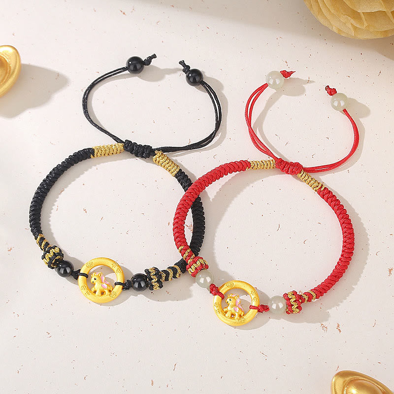 Buddha Stones, 925er Sterlingsilber, Jahr des Pferdes, Friedensschnalle, Balance-String-Paararmband - image 10