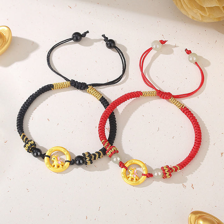 Buddha Stones, 925er Sterlingsilber, Jahr des Pferdes, Friedensschnalle, Balance-String-Paararmband - image 10