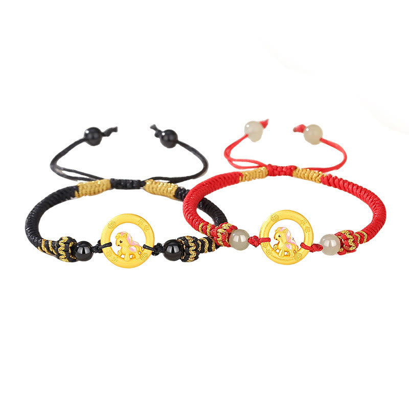 Buddha Stones, 925er Sterlingsilber, Jahr des Pferdes, Friedensschnalle, Balance-String-Paararmband - image 11