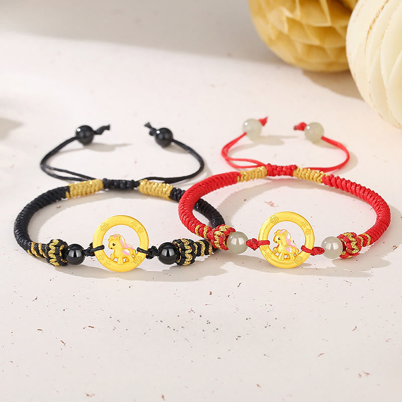 Buddha Stones, 925er Sterlingsilber, Jahr des Pferdes, Friedensschnalle, Balance-String-Paararmband - image 0