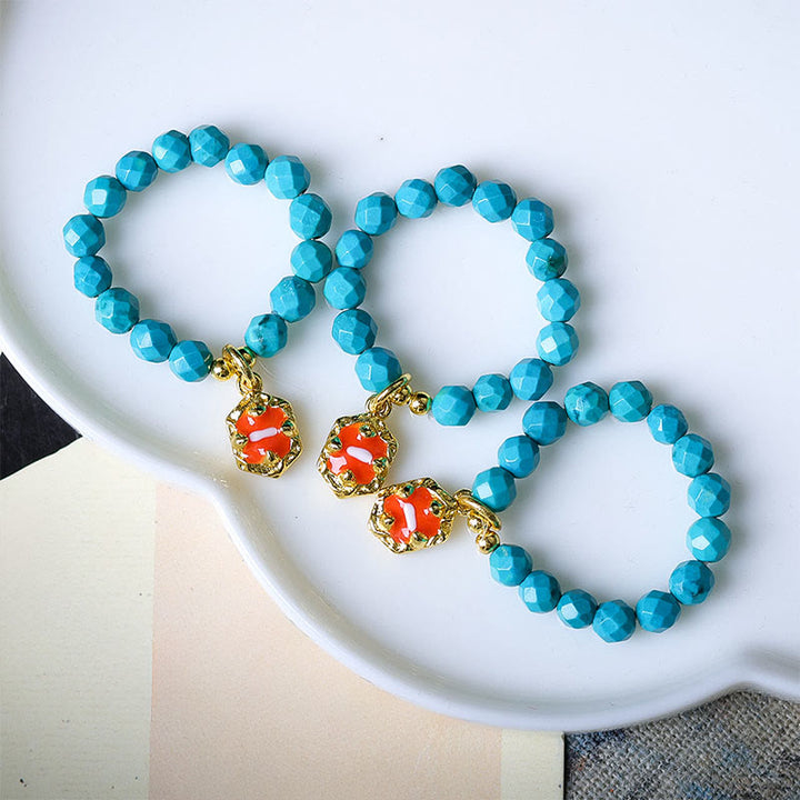 Buddha Stones ​​4 mm ultrafeiner, facettierter Türkisperlen-Ring mit starkem Gummizug - image 4