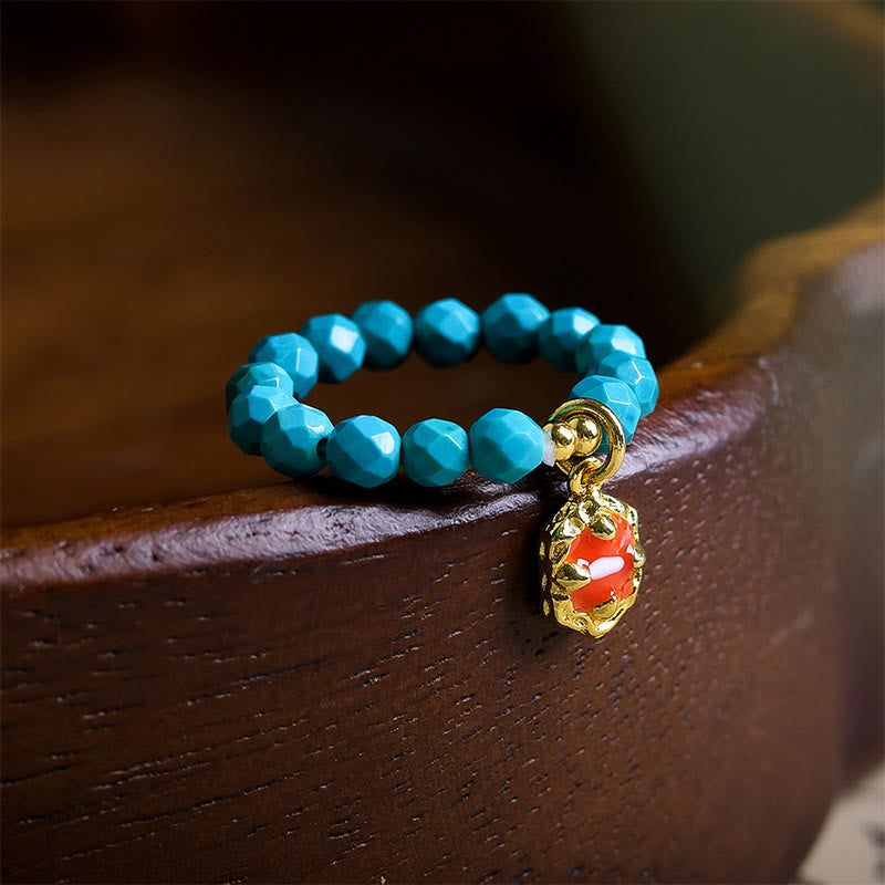 Buddha Stones ​​4 mm ultrafeiner, facettierter Türkisperlen-Ring mit starkem Gummizug - Türkis (Elastische Schnur) - image 0