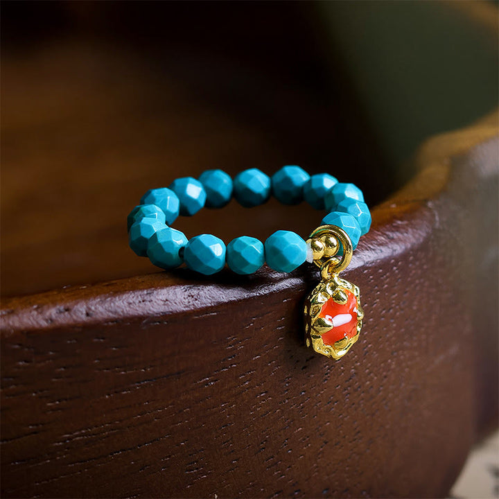 Buddha Stones ​​4 mm ultrafeiner, facettierter Türkisperlen-Ring mit starkem Gummizug - Türkis (Elastische Schnur) - image 0