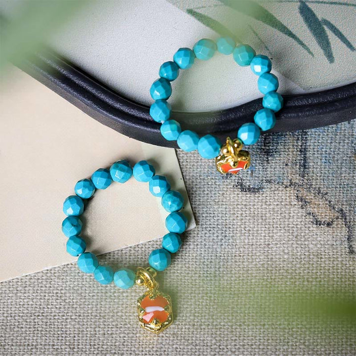 Buddha Stones ​​4 mm ultrafeiner, facettierter Türkisperlen-Ring mit starkem Gummizug - image 3