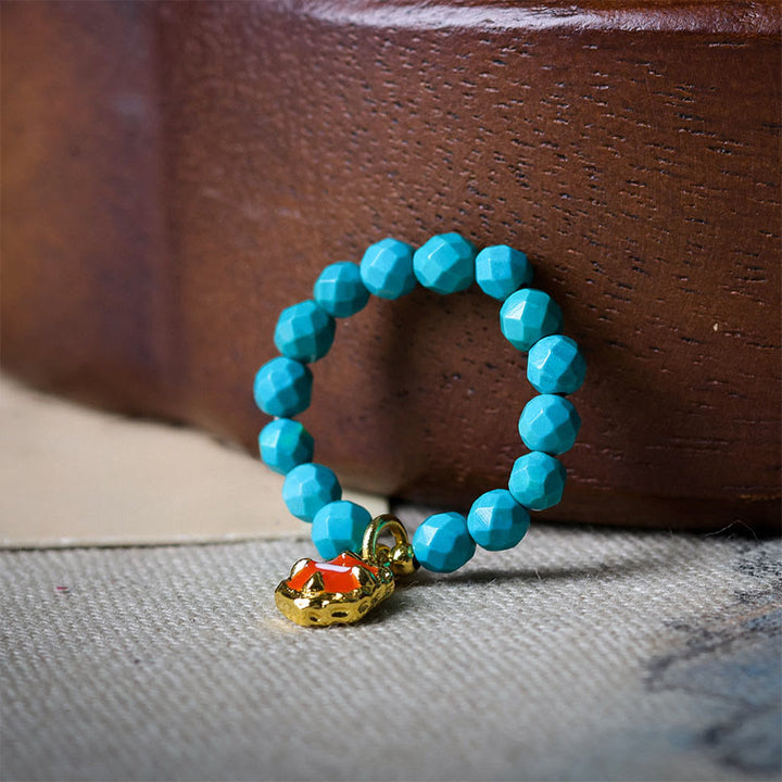 Buddha Stones ​​4 mm ultrafeiner, facettierter Türkisperlen-Ring mit starkem Gummizug - image 2